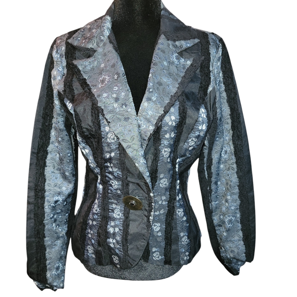 Bisou Bisou Elegant Black and Grayish Blue Women's Jacket Size 10